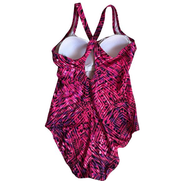 Swimsuits For All Aquabelle Size 16 One Piece Swimsuit Pink Geometric Print - Picture 4 of 10